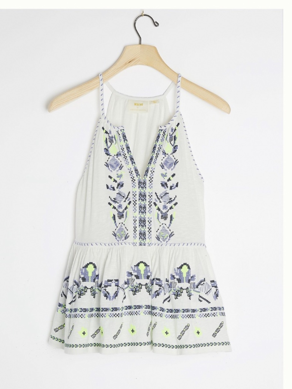 Anthropologie Maeve Neela Embroidered Babydoll Top
